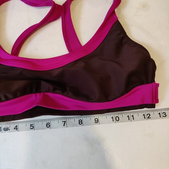 Prana Tamarac Colorblock Brown & Hot Pink Fuchsia Swimsuit Top Size Medium - Picture 7 of 7